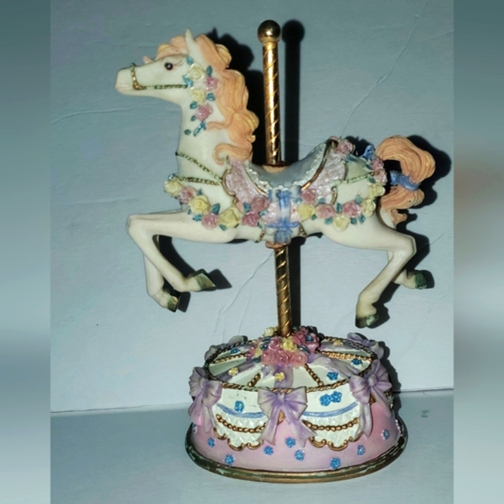 Charming Floral Carousel Horse Figurine